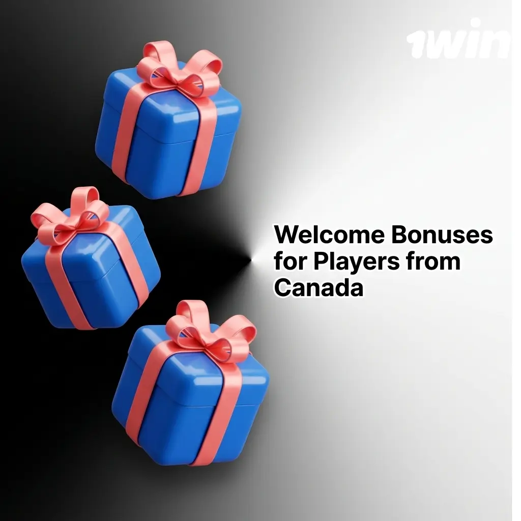 1win Canada welcome bonuses showing 500% deposit match up to CAD 3,000, free spins, cashback, and express bet offers